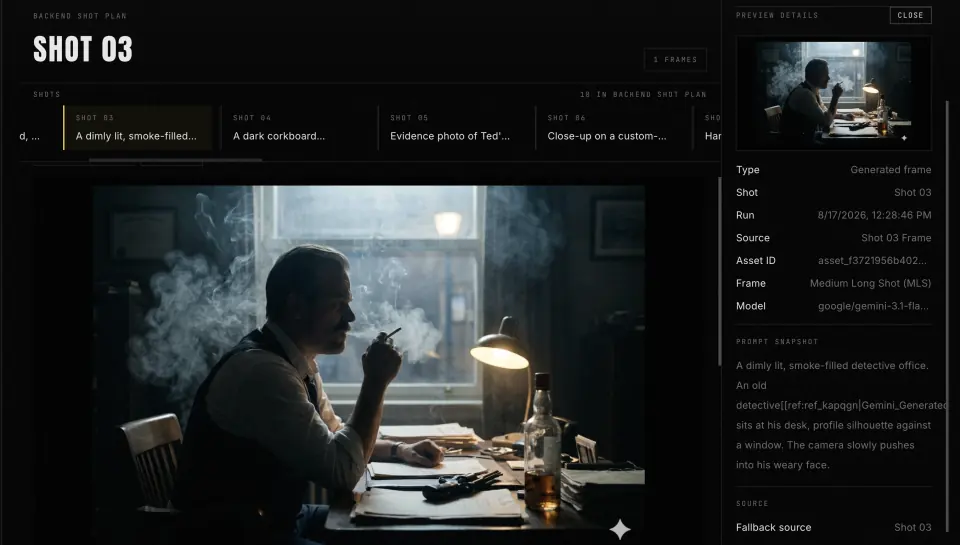 AIGEN generated shot review workspace